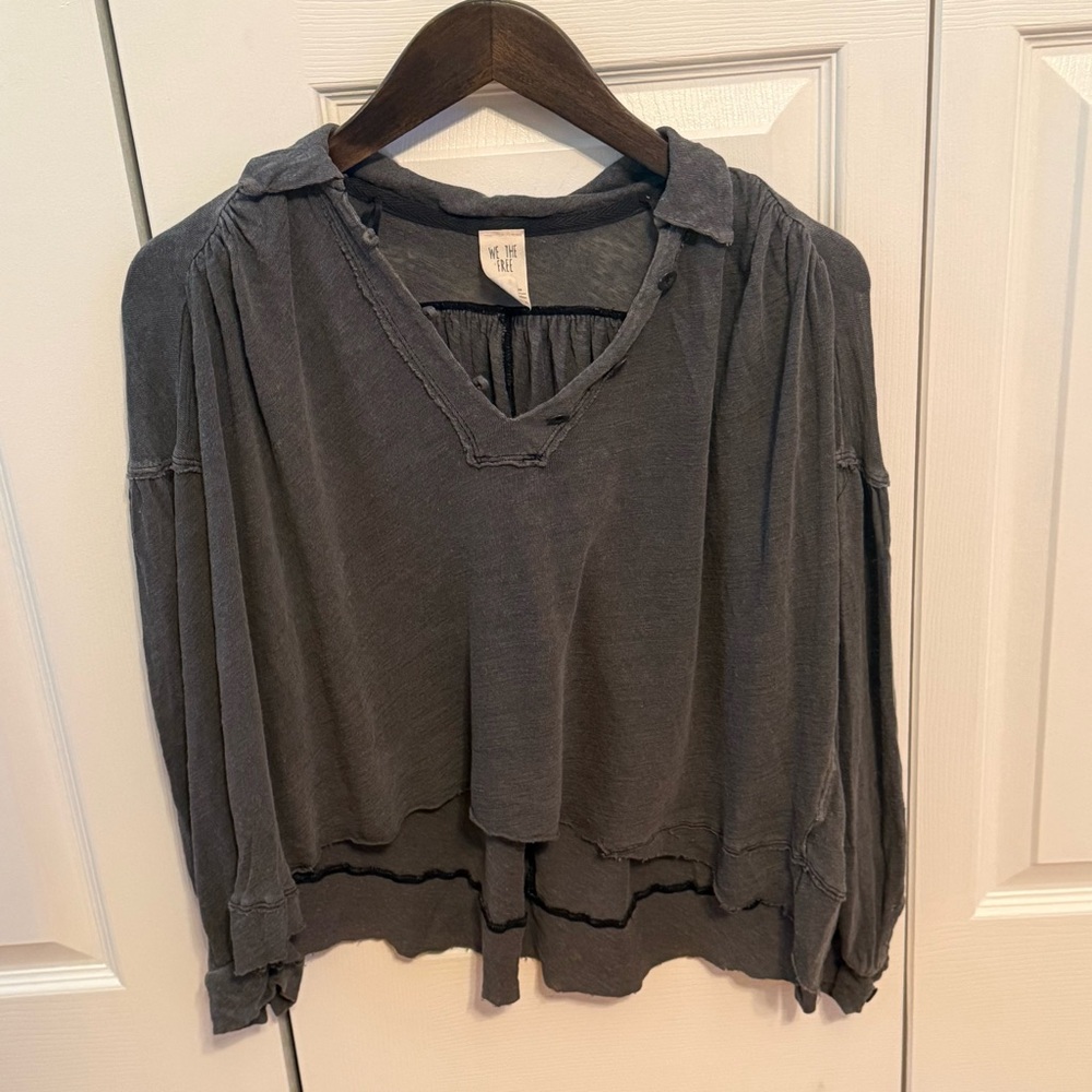 Free People Rush Hour Peasant Top in Gray - Picture 2 of 4